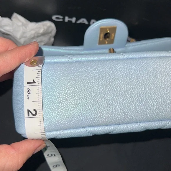 RESERVED Chanel my perfect Mini Square 21k Iridescent Light Blueadjustable chain - Picture 10 of 13